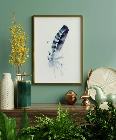 Image of a feather watercolor painting by Shayna Larsen, originals & prints available
