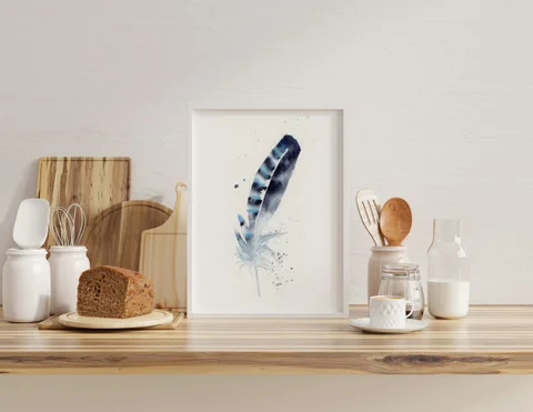 Image of a feather watercolor painting by Shayna Larsen, originals & prints available