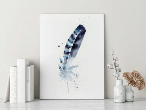 Image of a feather watercolor painting by Shayna Larsen, originals & prints available