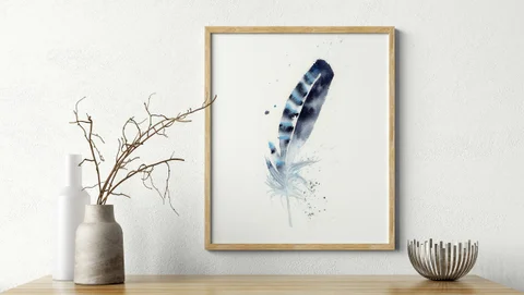 Image of a feather watercolor painting by Shayna Larsen, originals & prints available