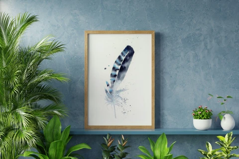 Image of a feather watercolor painting by Shayna Larsen, originals & prints available