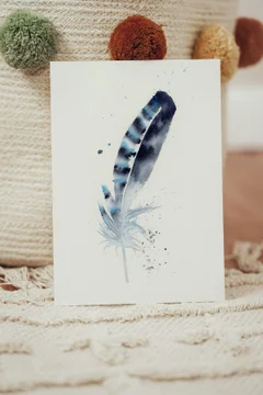 Image of a feather watercolor painting by Shayna Larsen, originals & prints available