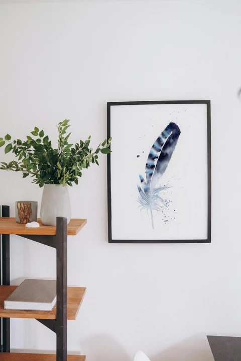 Image of a feather watercolor painting by Shayna Larsen, originals & prints available