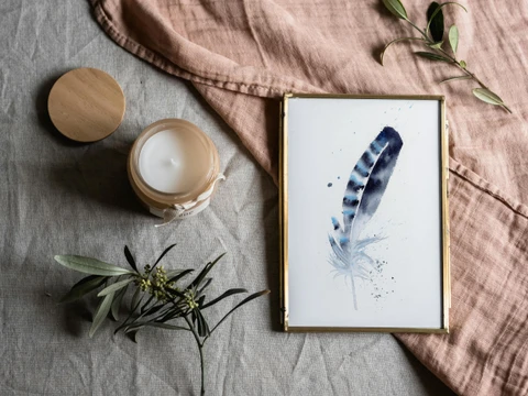Image of a feather watercolor painting by Shayna Larsen, originals & prints available
