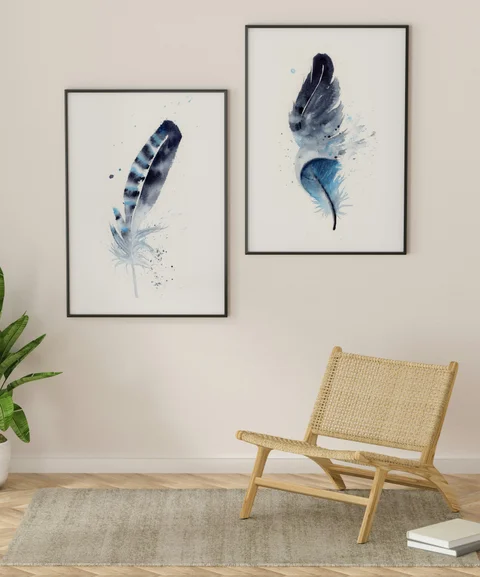 Image of a feather watercolor painting by Shayna Larsen, originals & prints available