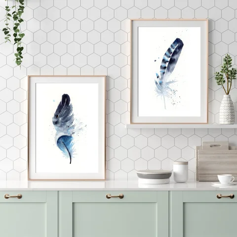 Image of a feather watercolor painting by Shayna Larsen, originals & prints available
