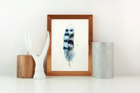Image of a feather watercolor painting by Shayna Larsen, originals & prints available