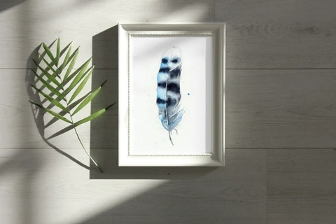 Image of a feather watercolor painting by Shayna Larsen, originals & prints available