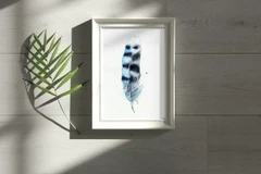Image of a feather watercolor painting by Shayna Larsen, originals & prints available