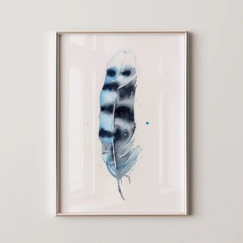 Image of a feather watercolor painting by Shayna Larsen, originals & prints available