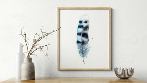 Image of a feather watercolor painting by Shayna Larsen, originals & prints available