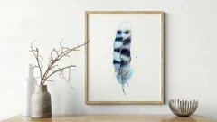 Image of a feather watercolor painting by Shayna Larsen, originals & prints available