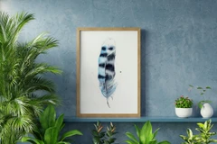 Image of a feather watercolor painting by Shayna Larsen, originals & prints available