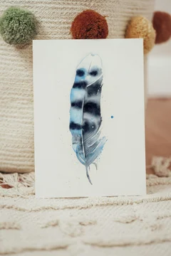 Image of a feather watercolor painting by Shayna Larsen, originals & prints available
