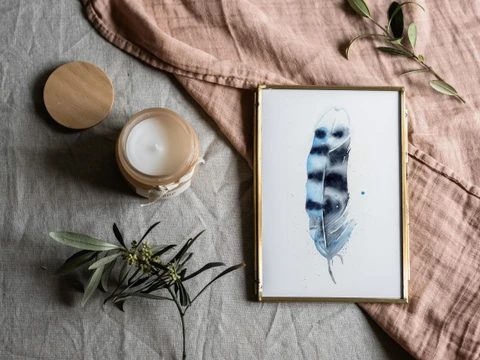 Image of a feather watercolor painting by Shayna Larsen, originals & prints available