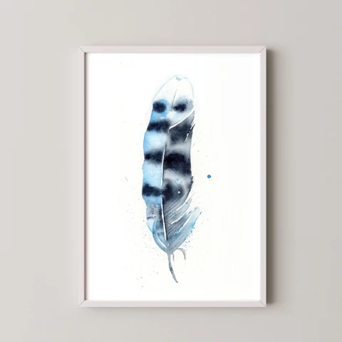 Image of a feather watercolor painting by Shayna Larsen, originals & prints available