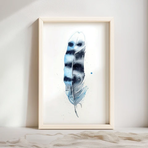 Image of a feather watercolor painting by Shayna Larsen, originals & prints available