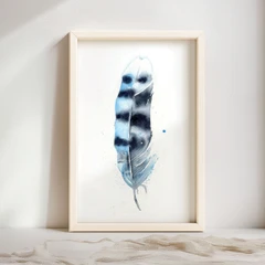 Image of a feather watercolor painting by Shayna Larsen, originals & prints available