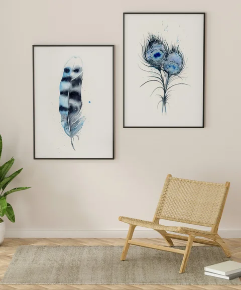 Image of a feather watercolor painting by Shayna Larsen, originals & prints available