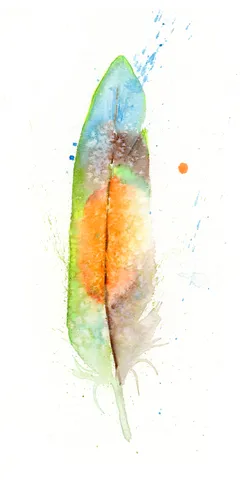 Image of a feather watercolor painting by Shayna Larsen, originals & prints available