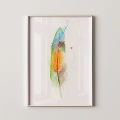 Image of a feather watercolor painting by Shayna Larsen, originals & prints available