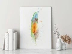 Image of a feather watercolor painting by Shayna Larsen, originals & prints available