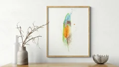 Image of a feather watercolor painting by Shayna Larsen, originals & prints available