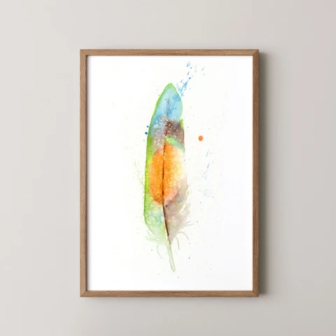 Image of a feather watercolor painting by Shayna Larsen, originals & prints available