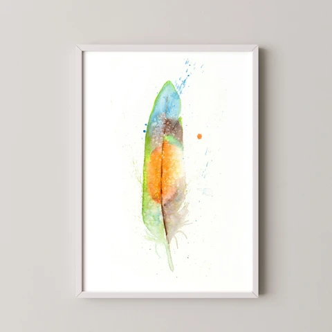 Image of a feather watercolor painting by Shayna Larsen, originals & prints available