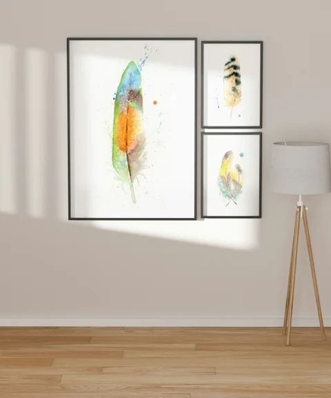 Image of a feather watercolor painting by Shayna Larsen, originals & prints available