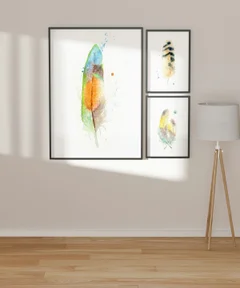 Image of a feather watercolor painting by Shayna Larsen, originals & prints available