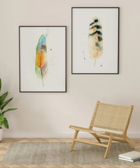 Image of a feather watercolor painting by Shayna Larsen, originals & prints available