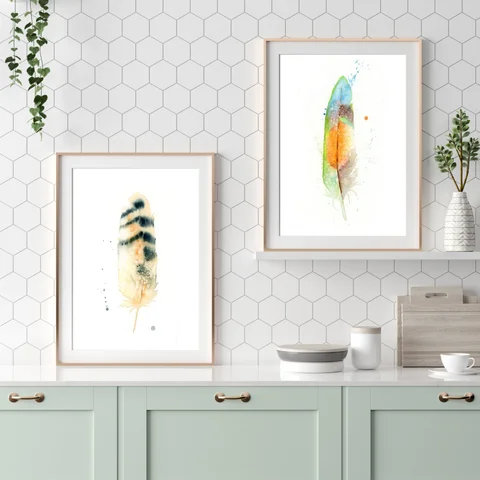 Image of a feather watercolor painting by Shayna Larsen, originals & prints available