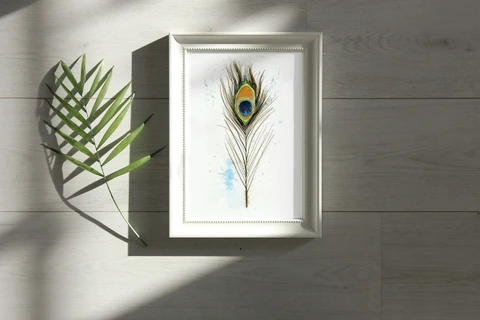Image of a feather watercolor painting by Shayna Larsen, originals & prints available