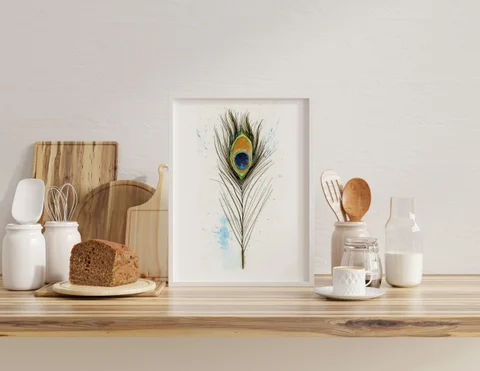 Image of a feather watercolor painting by Shayna Larsen, originals & prints available