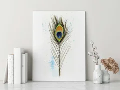 Image of a feather watercolor painting by Shayna Larsen, originals & prints available