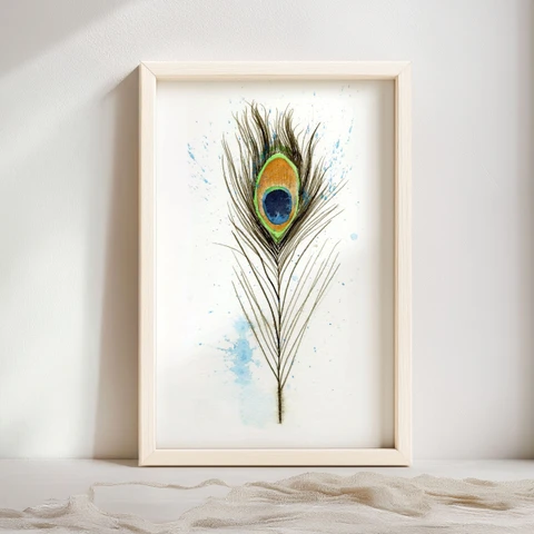 Image of a feather watercolor painting by Shayna Larsen, originals & prints available