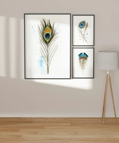 Image of a feather watercolor painting by Shayna Larsen, originals & prints available
