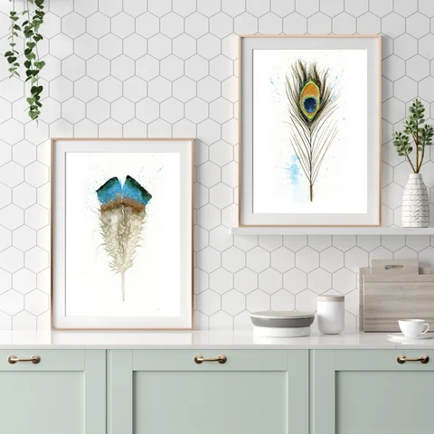 Image of a feather watercolor painting by Shayna Larsen, originals & prints available