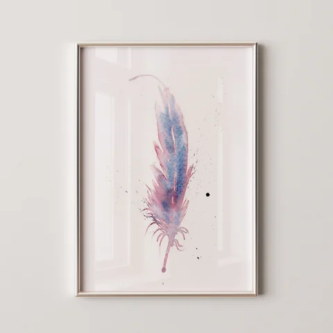 Image of a feather watercolor painting by Shayna Larsen, originals & prints available