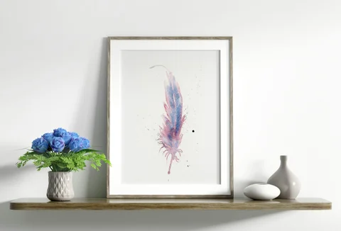 Image of a feather watercolor painting by Shayna Larsen, originals & prints available