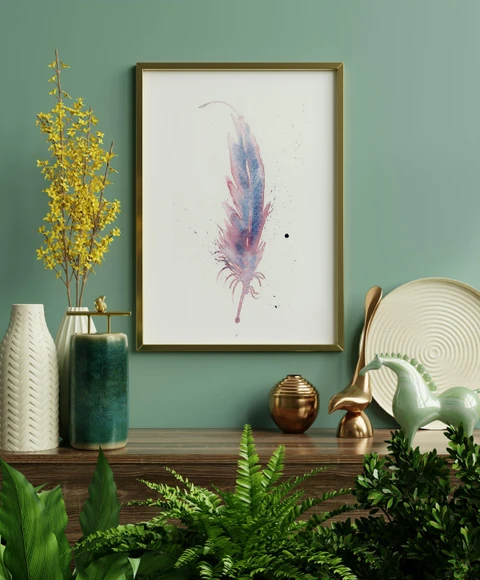 Image of a feather watercolor painting by Shayna Larsen, originals & prints available