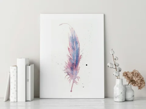 Image of a feather watercolor painting by Shayna Larsen, originals & prints available