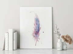Image of a feather watercolor painting by Shayna Larsen, originals & prints available