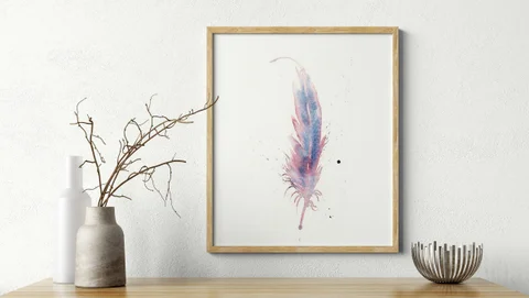 Image of a feather watercolor painting by Shayna Larsen, originals & prints available