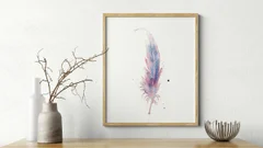 Image of a feather watercolor painting by Shayna Larsen, originals & prints available