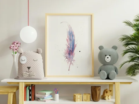 Image of a feather watercolor painting by Shayna Larsen, originals & prints available