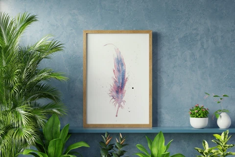 Image of a feather watercolor painting by Shayna Larsen, originals & prints available