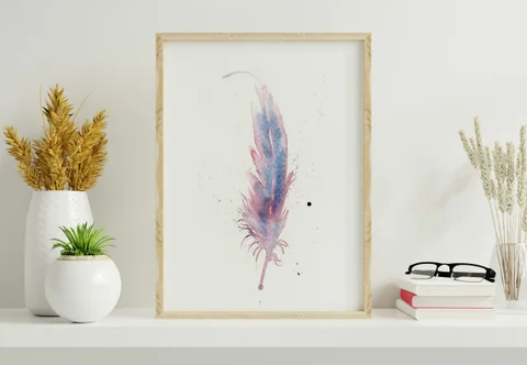 Image of a feather watercolor painting by Shayna Larsen, originals & prints available