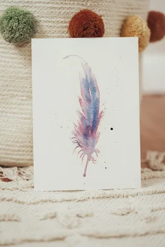 Image of a feather watercolor painting by Shayna Larsen, originals & prints available